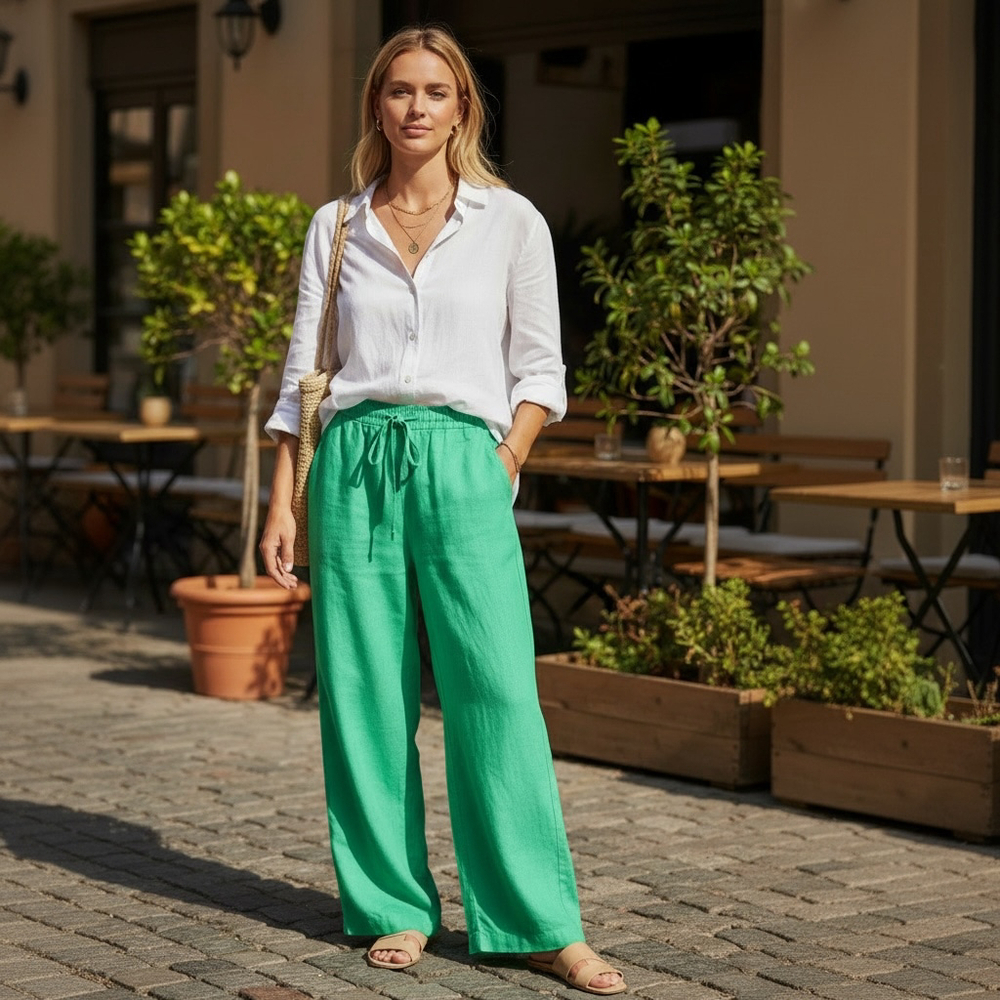 Zara Green Linen Blend Pants S